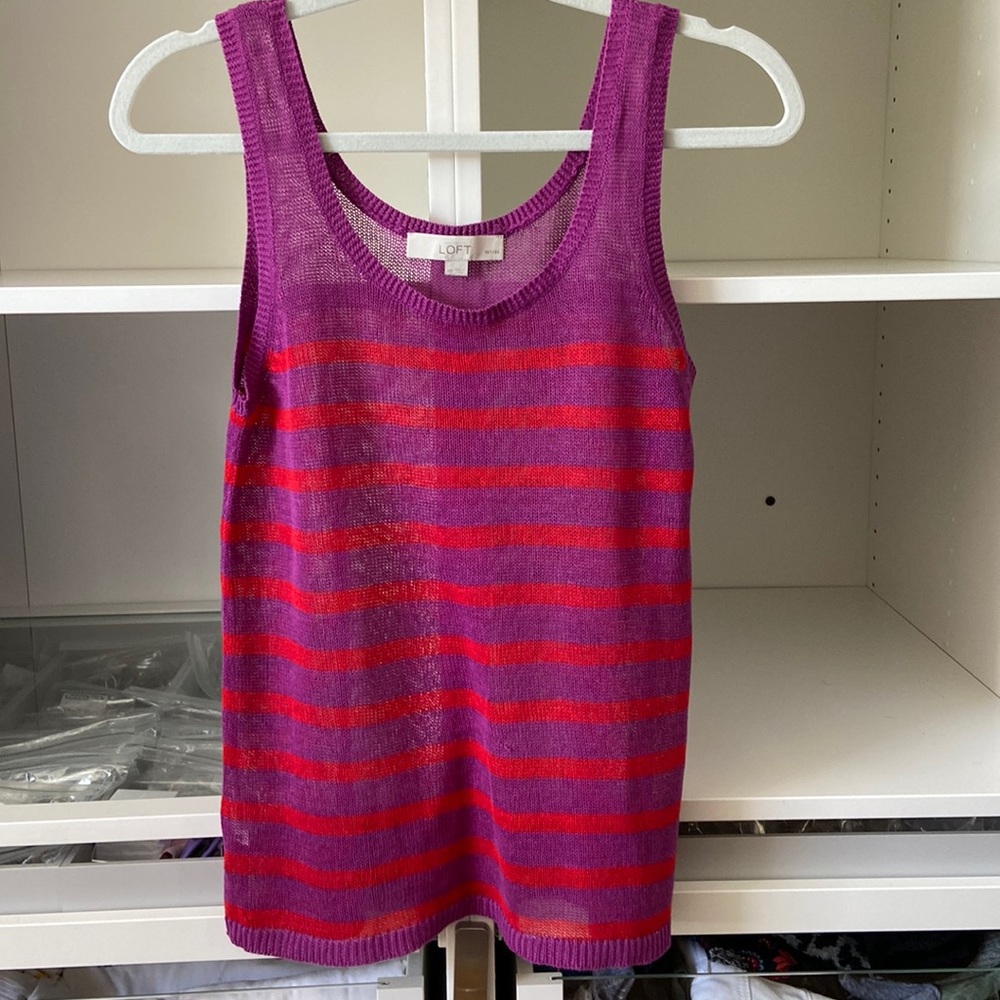 Loft thin sweater tank. Purple and red stripes